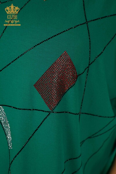 Bluză cu ridicata pentru femei cu decolteu în V verde - 79320 | KAZEE - Thumbnail