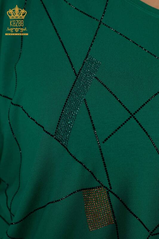 Bluză cu ridicata pentru femei cu decolteu în V verde - 79320 | KAZEE