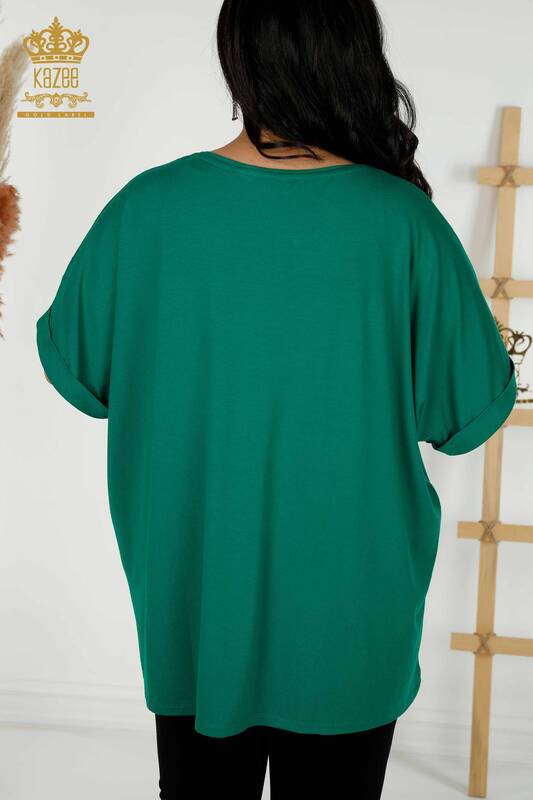 Bluză cu ridicata pentru femei cu decolteu în V verde - 79320 | KAZEE