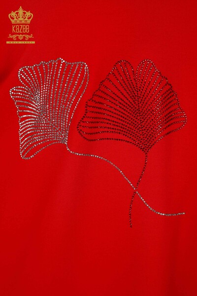 Bluză de damă cu ridicata Frunze cu model roșu - 79318 | KAZEE - Thumbnail