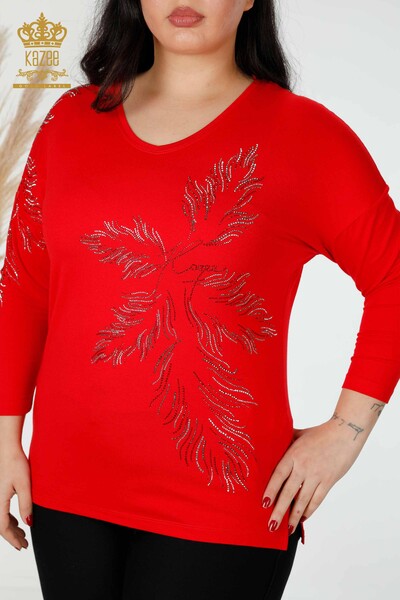 Bluză de damă cu ridicata Frunze cu model roșu - 77970 | KAZEE - Thumbnail