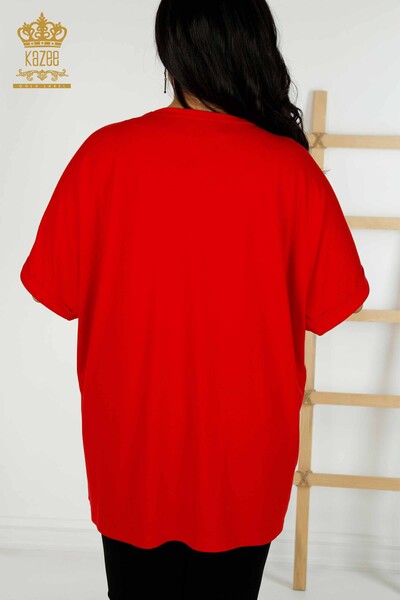 Bluză de damă cu ridicata Frunze cu model roșu - 79319 | KAZEE - Thumbnail