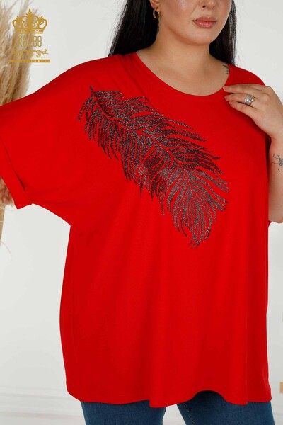 Bluză de damă cu ridicata Frunze cu model roșu - 79322 | KAZEE - Thumbnail