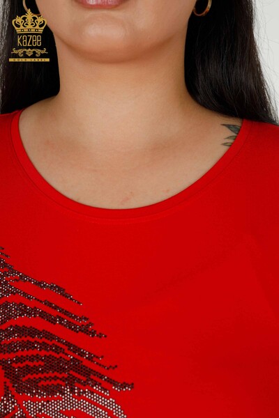 Bluză de damă cu ridicata Frunze cu model roșu - 79322 | KAZEE - Thumbnail