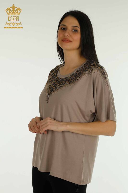 Bluză de damă cu ridicata - brodat leopard - nurcă - 79367 | KAZEE