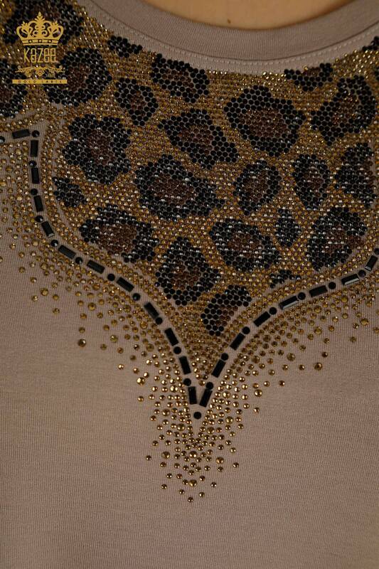 Bluză de damă cu ridicata - brodat leopard - nurcă - 79367 | KAZEE