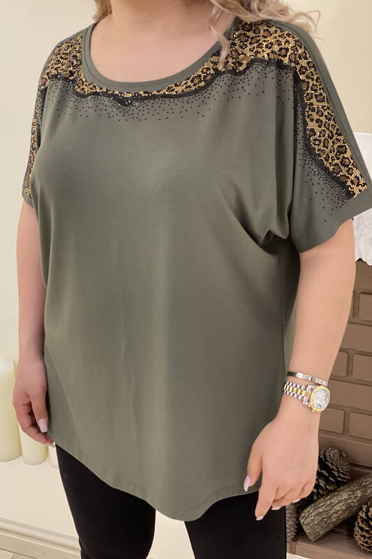 Bluză de damă cu ridicata cu model de piatră leopard - 77539 | Kazee