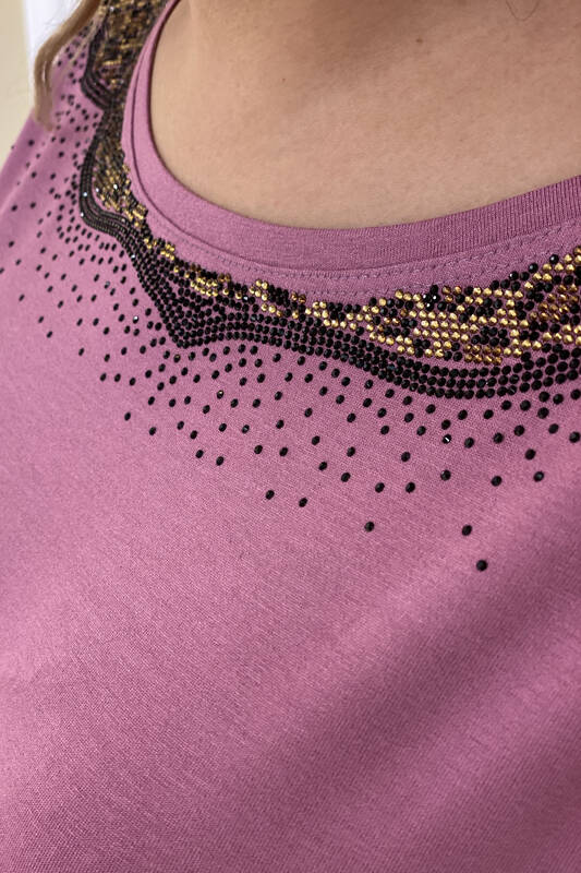 Bluză de damă cu ridicata cu model de piatră leopard - 77539 | Kazee