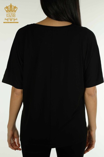 Bluză de damă cu mânecă scurtă cu model negru - 79094 | KAZEE - Thumbnail