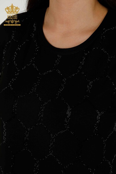 Bluză de damă cu mânecă scurtă cu model negru - 79304 | KAZEE - Thumbnail