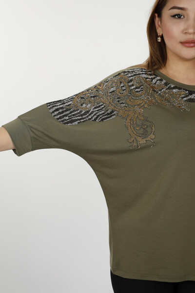 Bluză de damă oversize cu brodat cu piatră - 78847 | kazee - Thumbnail