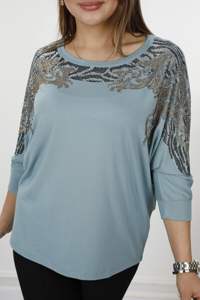 Bluză de damă oversize cu brodat cu piatră - 78847 | kazee - Thumbnail
