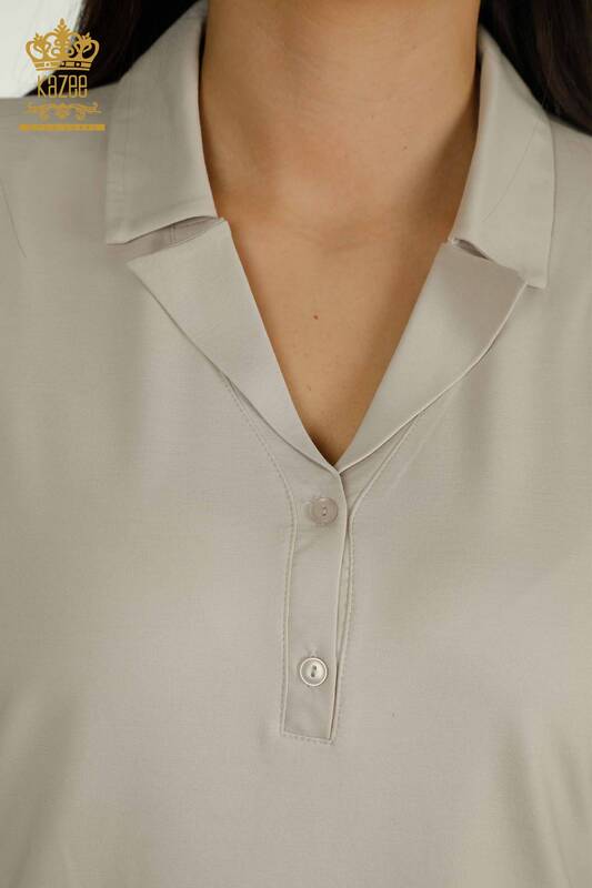 Bluză de damă cu ridicata cu gât polo Stone - 79503 | KAZEE