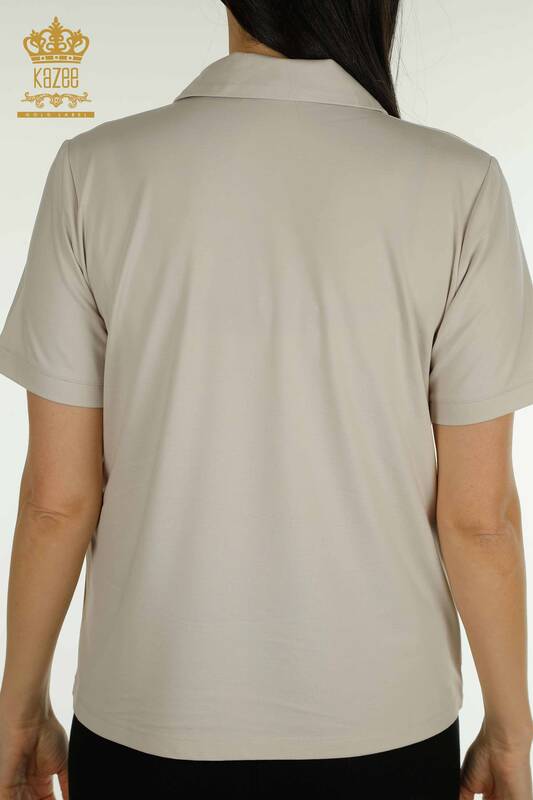 Bluză de damă cu ridicata cu gât polo Stone - 79503 | KAZEE