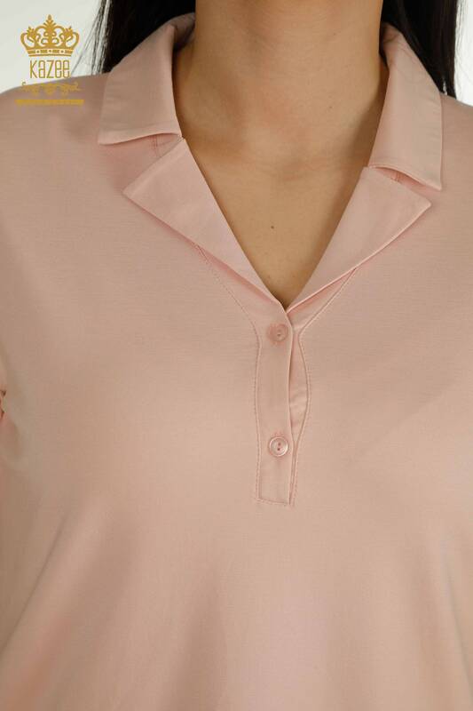 Bluză cu ridicata pentru femei, pudră cu gât polo - 79503 | KAZEE