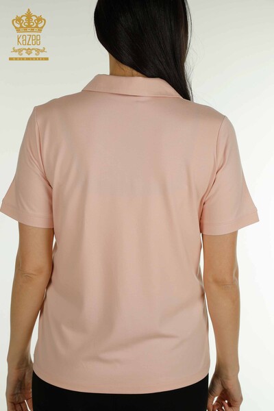 Bluză cu ridicata pentru femei, pudră cu gât polo - 79503 | KAZEE - Thumbnail