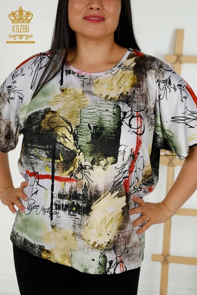 Kazee - Bluză cu ridicata pentru femei cu imprimare digitală verde - 12036 | KAZEE (1)