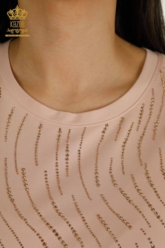 Bluză de damă cu ridicata cu pulbere brodata cu piatra - 79651 | KAZEE