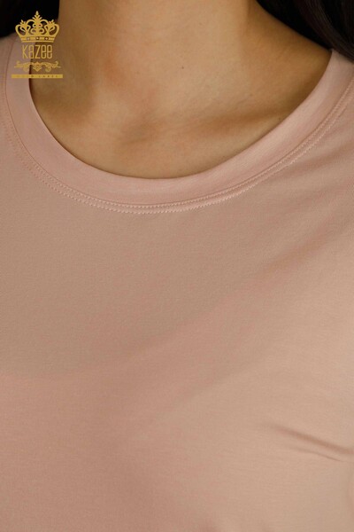 Bluză de damă cu ridicata - Brodat cu piatră - Pudra - 79565 | KAZEE - Thumbnail