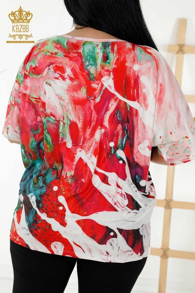 Bluză de damă cu ridicata cu roșu brodat cu piatră - 77000 | KAZEE - Thumbnail