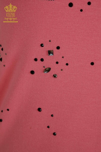 Bluză de damă cu ridicata cu piatră brodata roz - 79362 | KAZEE - Thumbnail