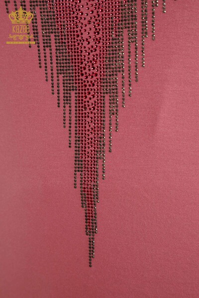 Bluză de damă cu ridicata - Brodat cu piatră - Roz - 79348 | KAZEE - Thumbnail