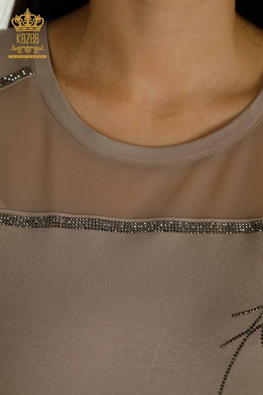 Bluză de damă cu ridicata din tul nurcă detaliată - 78996 | KAZEE