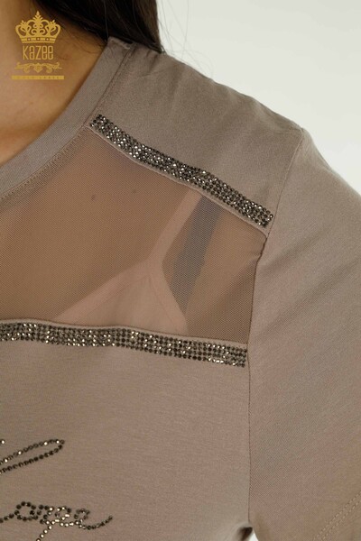 Bluză de damă cu ridicata din tul nurcă detaliată - 78996 | KAZEE - Thumbnail