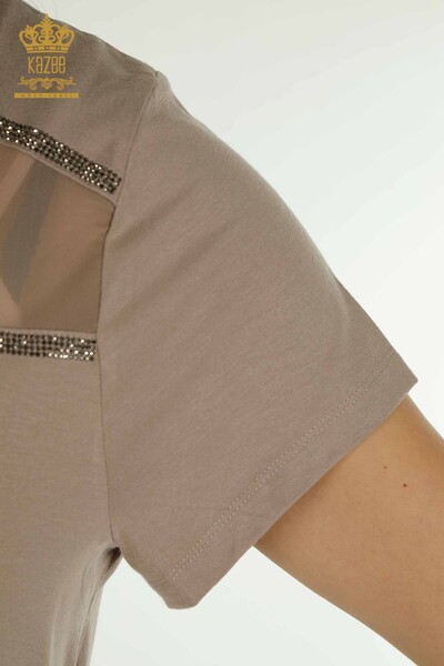 Bluză de damă cu ridicata din tul nurcă detaliată - 78996 | KAZEE - Thumbnail