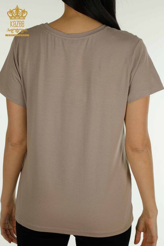 Bluză de damă cu ridicata din tul nurcă detaliată - 78996 | KAZEE