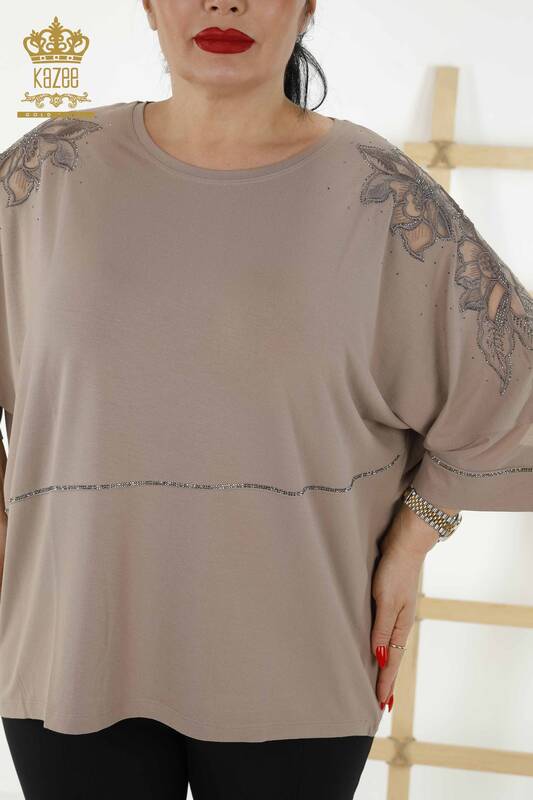 Bluză de damă cu ridicata din tul nurcă detaliată - 79065 | KAZEE