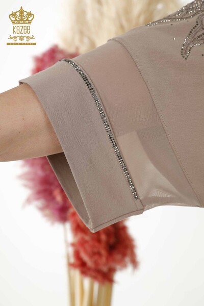 Bluză de damă cu ridicata din tul nurcă detaliată - 79065 | KAZEE - Thumbnail