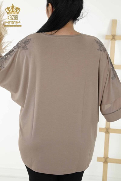 Bluză de damă cu ridicata din tul nurcă detaliată - 79065 | KAZEE - Thumbnail