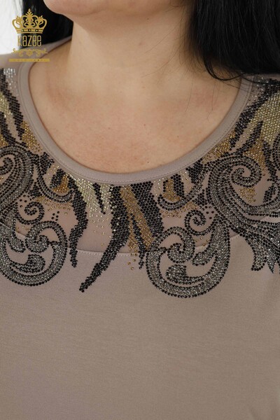 Bluză de damă cu ridicata din tul nurcă detaliată - 79085 | KAZEE - Thumbnail