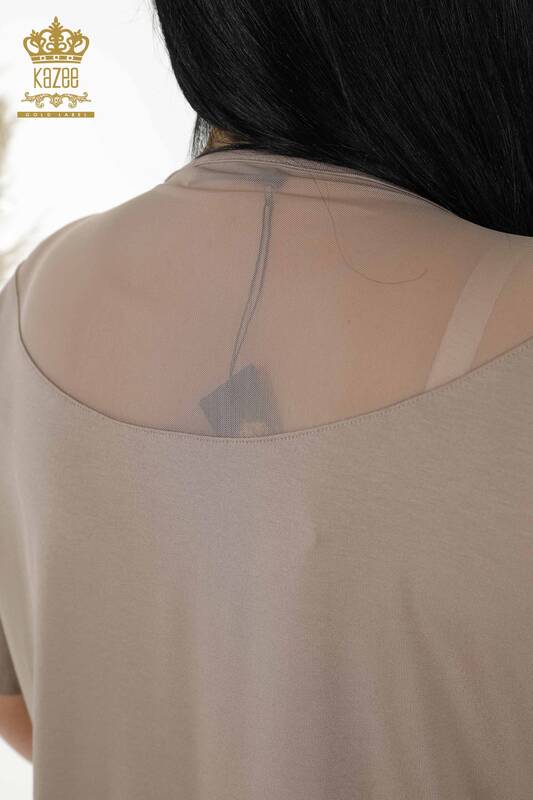 Bluză de damă cu ridicata din tul nurcă detaliată - 79085 | KAZEE