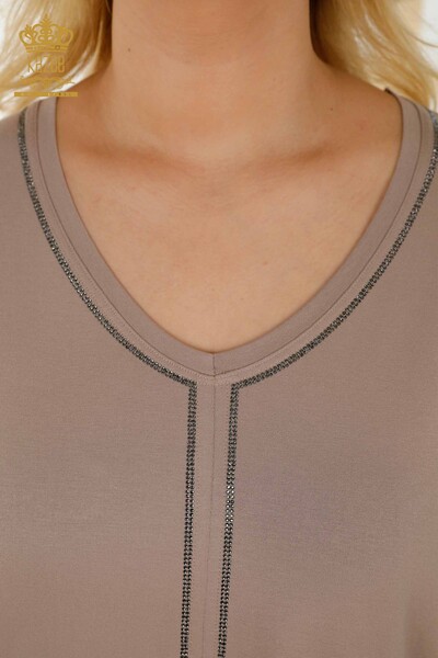 Bluză de damă cu ridicata din tul nurcă detaliată - 79096 | KAZEE - Thumbnail
