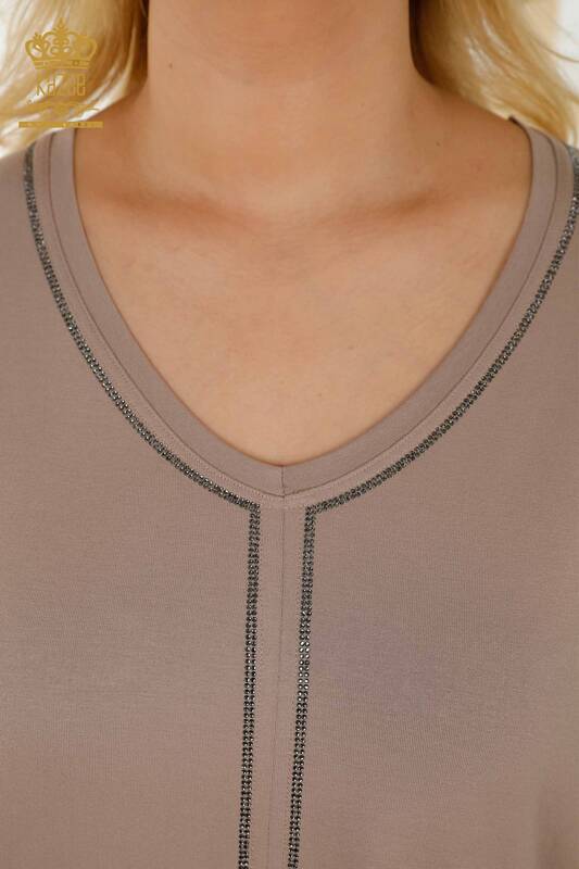 Bluză de damă cu ridicata din tul nurcă detaliată - 79096 | KAZEE