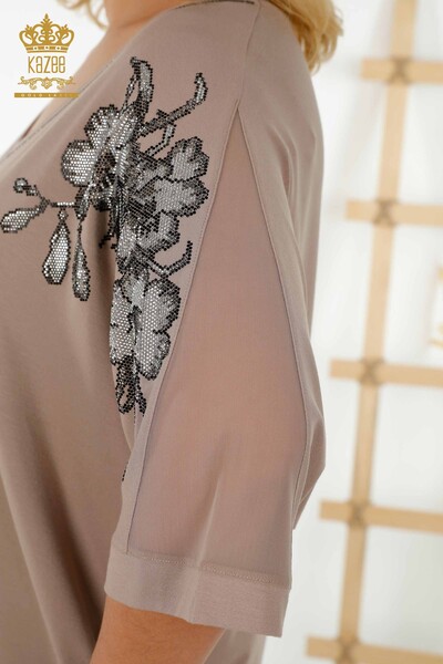 Bluză de damă cu ridicata din tul nurcă detaliată - 79096 | KAZEE - Thumbnail