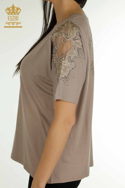 Bluză de damă cu ridicata din tul nurcă detaliată - 79390 | KAZEE - Thumbnail