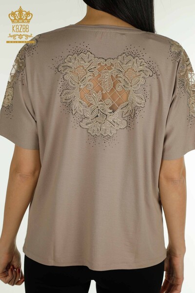 Bluză de damă cu ridicata din tul nurcă detaliată - 79390 | KAZEE - Thumbnail