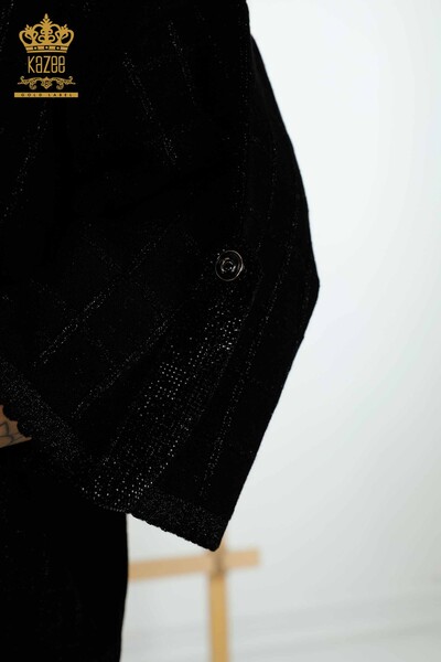 Cardigan de damă cu ridicata cu piatră brodat negru - 30057 | KAZEE - Thumbnail