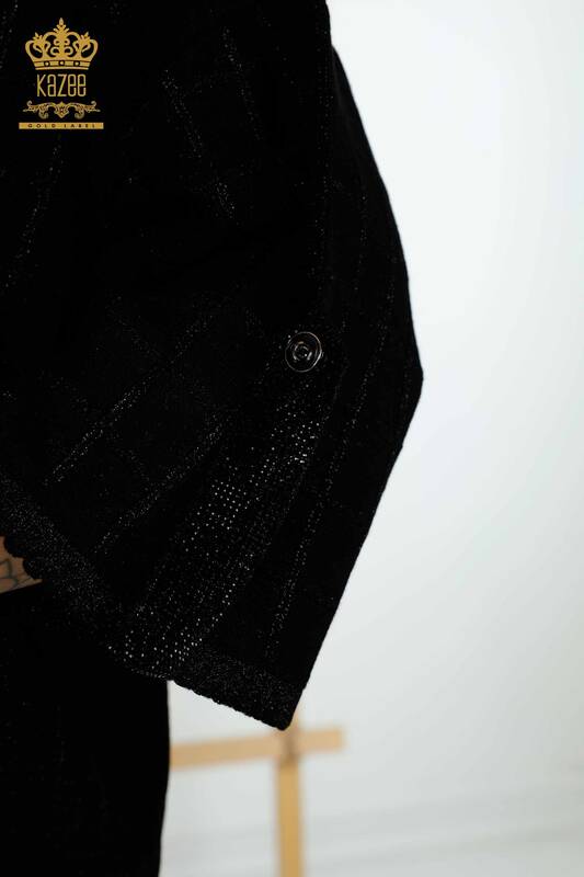 Cardigan de damă cu ridicata cu piatră brodat negru - 30057 | KAZEE