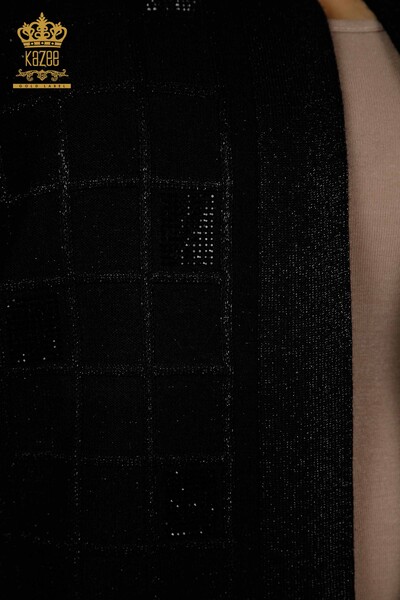 Cardigan de damă cu ridicata cu piatră brodat negru - 30057 | KAZEE - Thumbnail