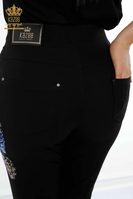 Pantaloni de damă cu ridicata cu model Fluture Negru - 3582 | KAZEE
