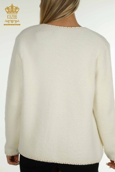Cardigan Angora pentru femei cu detaliu de buzunar în grosime Ecru - 30799 | KAZEE - 6