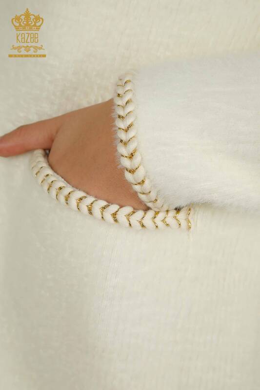 Cardigan Angora pentru femei cu nasturi perla Ecru - 30264 | KAZEE