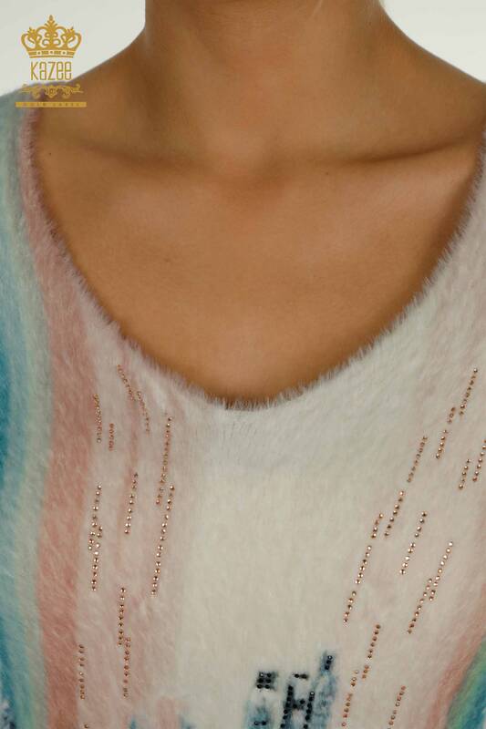 Pulover de tricotaj Angora pentru femei - cu piatra brodata - Digital - 40019 | KAZEE