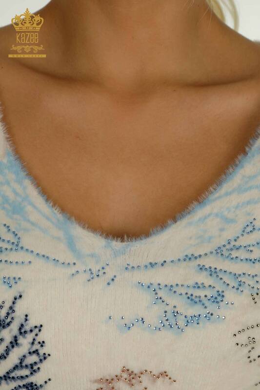 Pulover de tricotaj Angora pentru femei cu ridicata - Imprimat cu frunze - Digital - 40015 | KAZEE