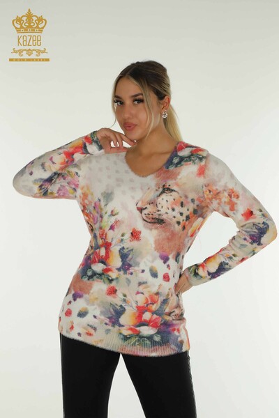 Pulover de tricotaj Angora pentru femei cu ridicata - Imprimat Tigru - Digital - 40022 | KAZEE - Thumbnail