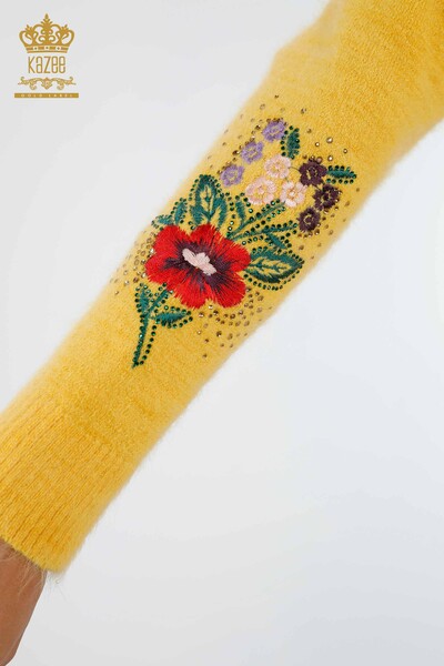 Comerț cu ridicata Tunica de angora pentru femei cu buzunare, detaliu de flori și mâneci brodate - 18870 | KAZEE - Thumbnail